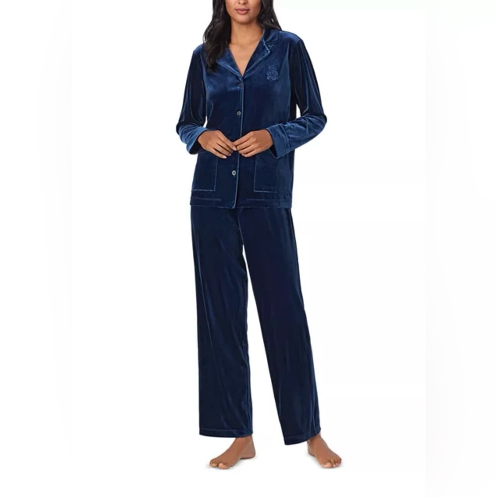 NWT Ralph Lauren Navy Velour Pajamas Large